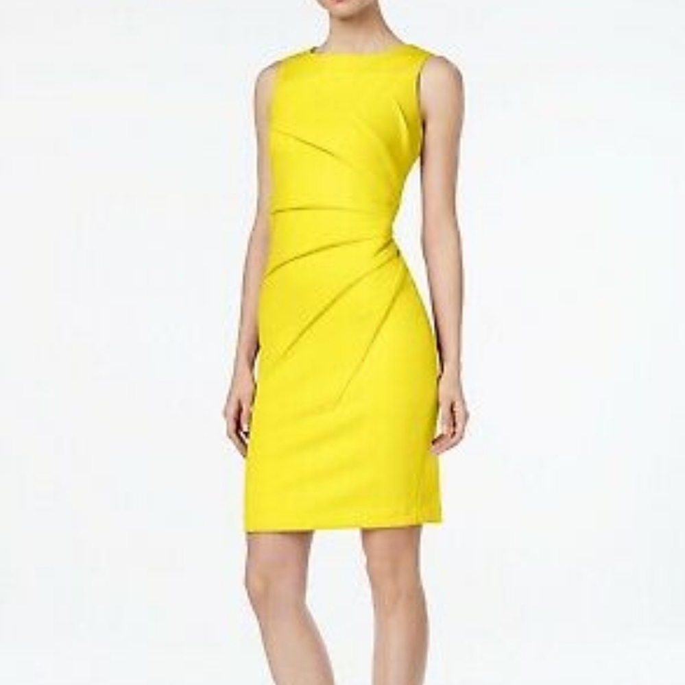 NWOT Calvin Klein Yellow Crepe Ruched dress